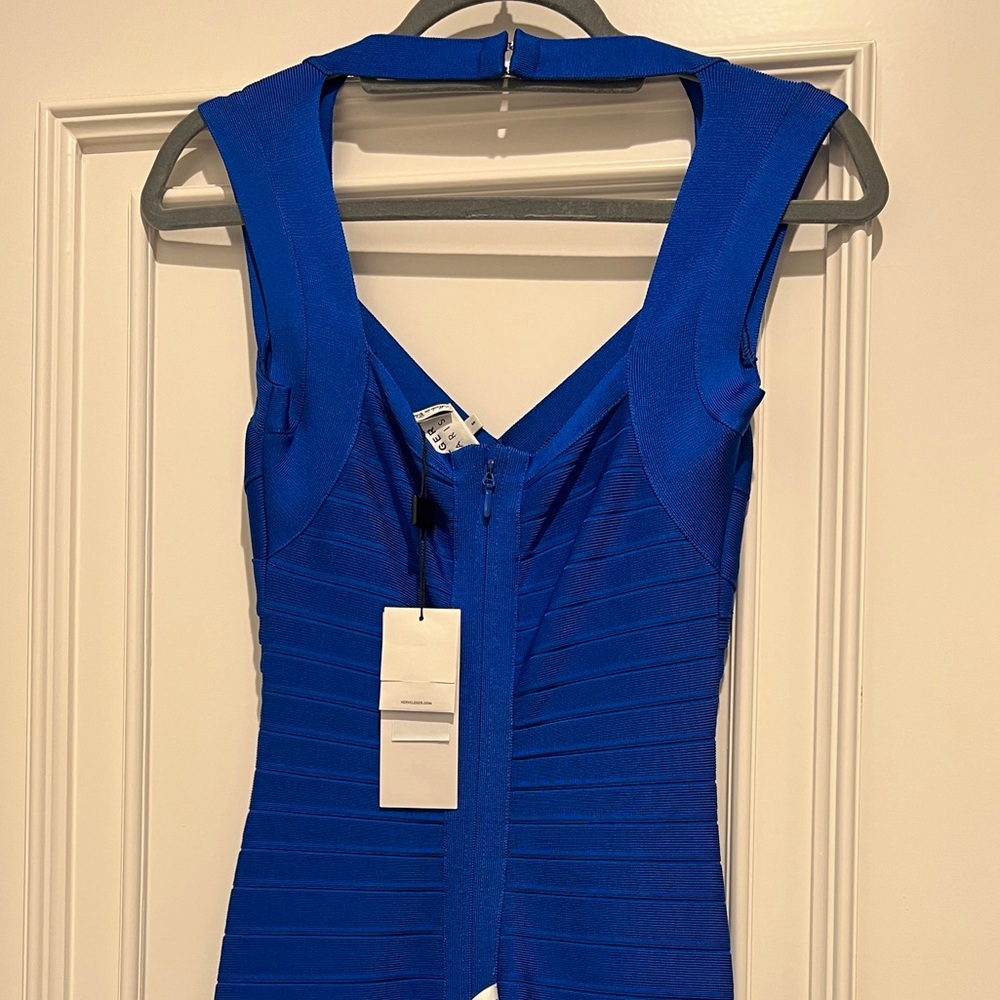 HERVÉ LÉGER Sweetheart Flare Bandage Dress - Bright Blue - Picture 7 of 10